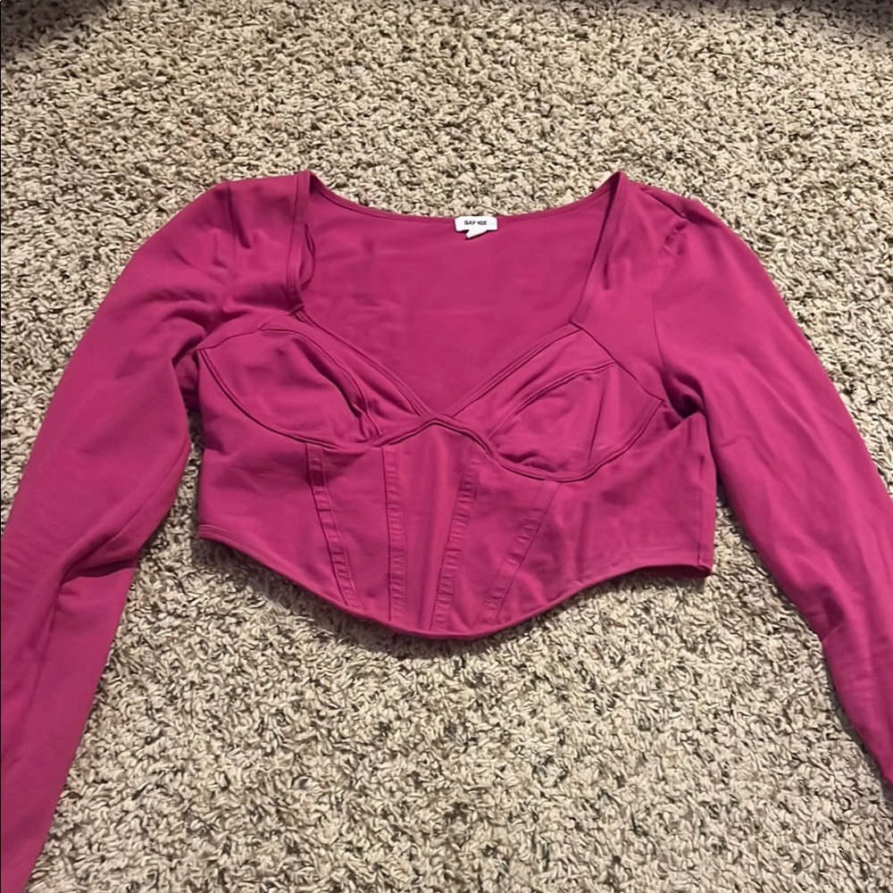 Garage Fuchsia Long Sleeve Corset Top